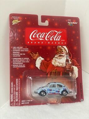 Johnny Lightning Die Cast 1965 Volkswagen Beetle Coca Cola Brand Ho Ho Ho on Car